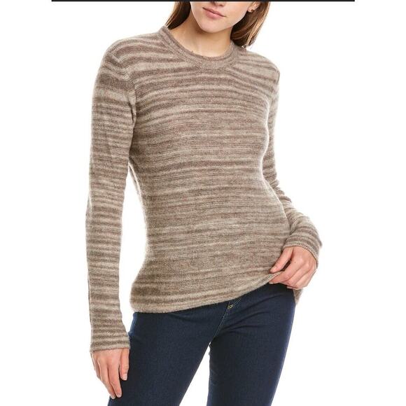 James Perse Womens Sweater 2 M Heather Brown Stripe High Neck Pullover Classic - Picture 1 of 13